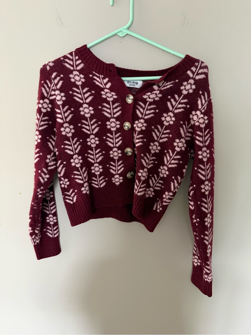 Floral Jacquard Burgundy & Pink Button-Front Cardigan